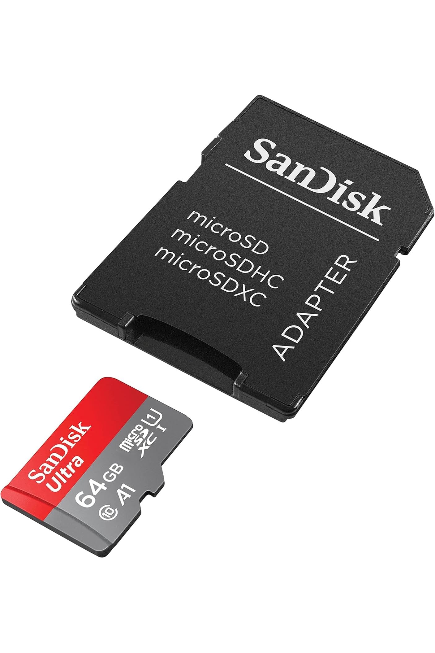 SanDisk Ultra 64 GB microSDXC Memory Card + SD Adapter with A1 App Performance Up to 120 MB/s, Class 10, U1, Red/Grey