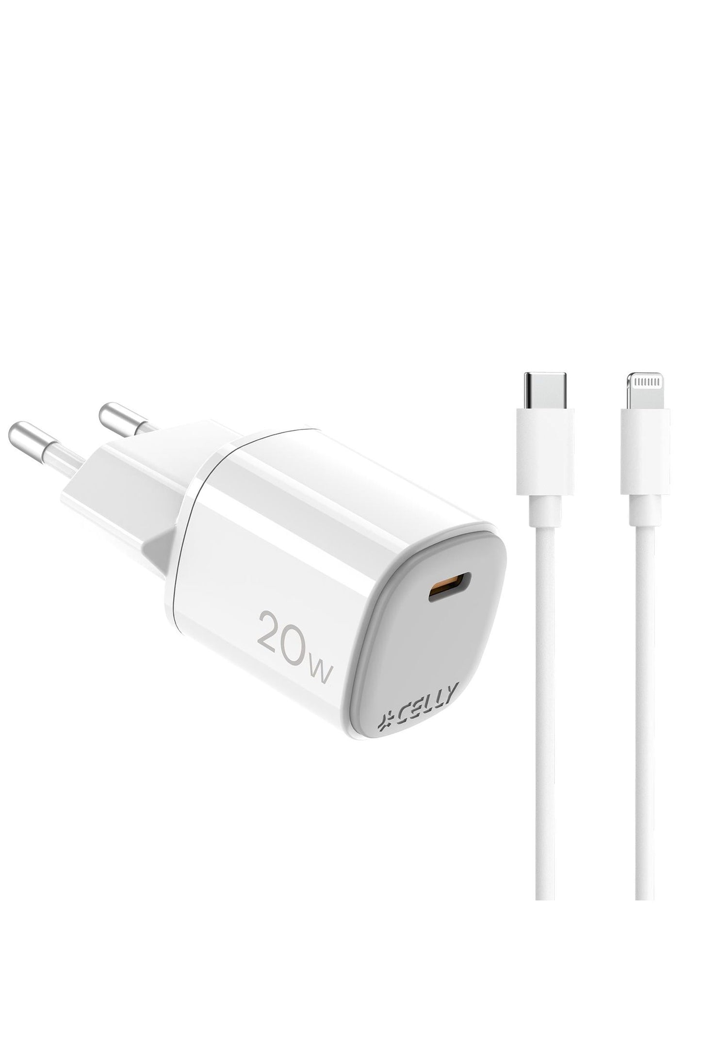 CELLY UPTC1USBC20WCTL - 20W GaN Wall Charger + USB-C to Lightning cable