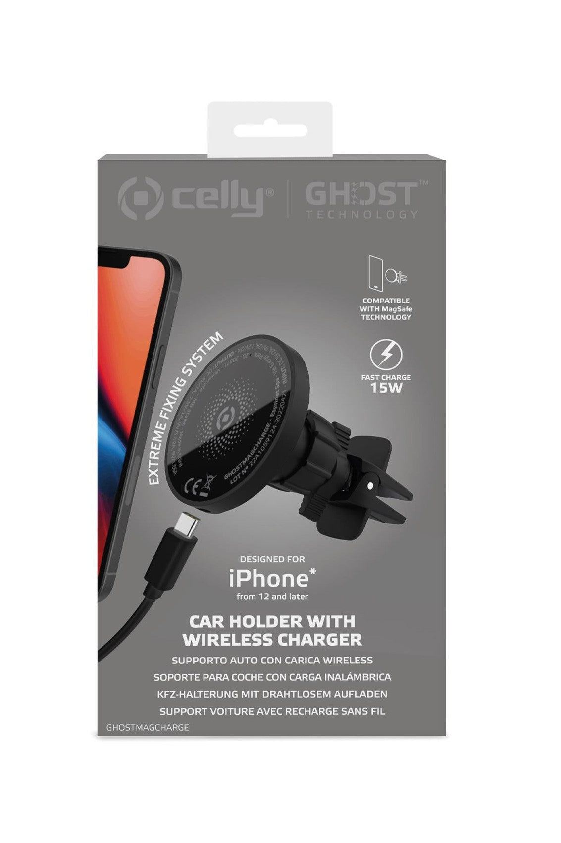 CELLY GHOSTMAGCHARGE - 15W Universal Car Holder compatible with Magsafe technology