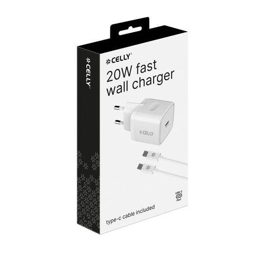 CELLY TC1C20WTYPEC - 20W USB-C Wall Charger+USB-C to USB-C Cable