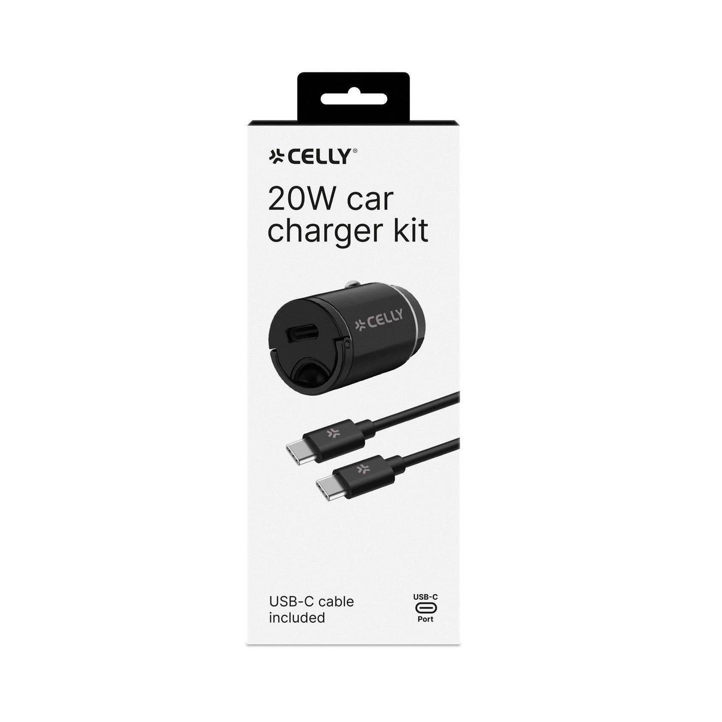 CELLY CCMINITYPEC - 20W USB-C Car Charger+USB-C to USB-C Cable (AUTO)