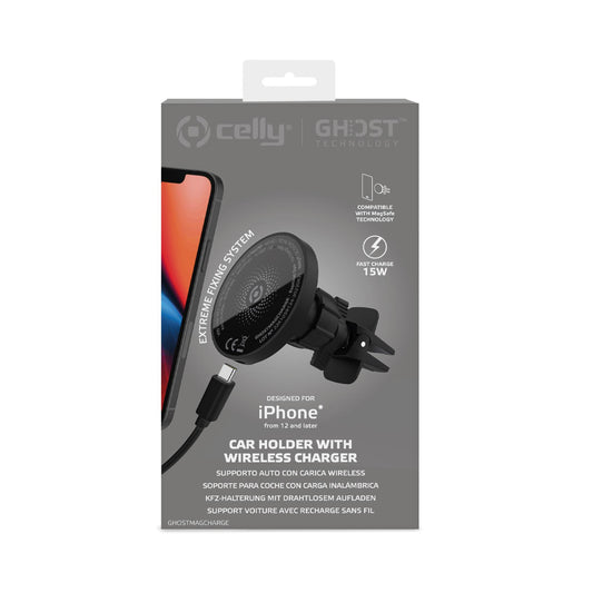 CELLY GHOSTMAGCHARGE - 15W Universal Car Holder compatible with Magsafe technology